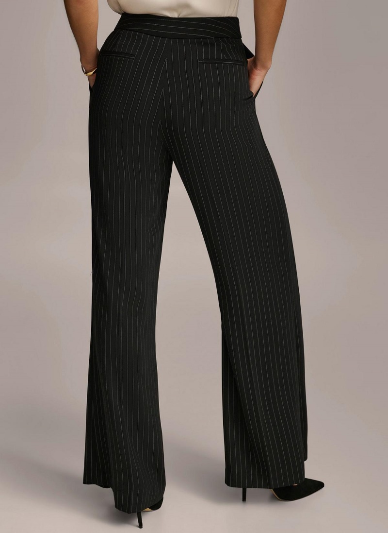 Donna Karan Wide Leg Pinstripe Pants Black | USA_DK10116