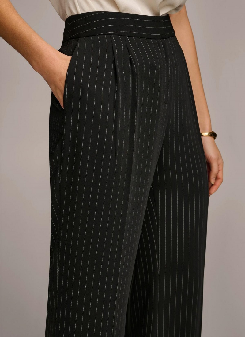 Donna Karan Wide Leg Pinstripe Pants Black | USA_DK10116