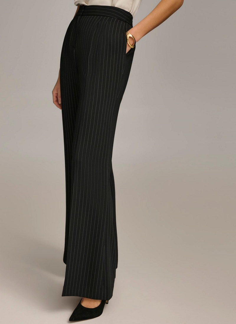 Donna Karan Wide Leg Pinstripe Pants Black | USA_DK10116