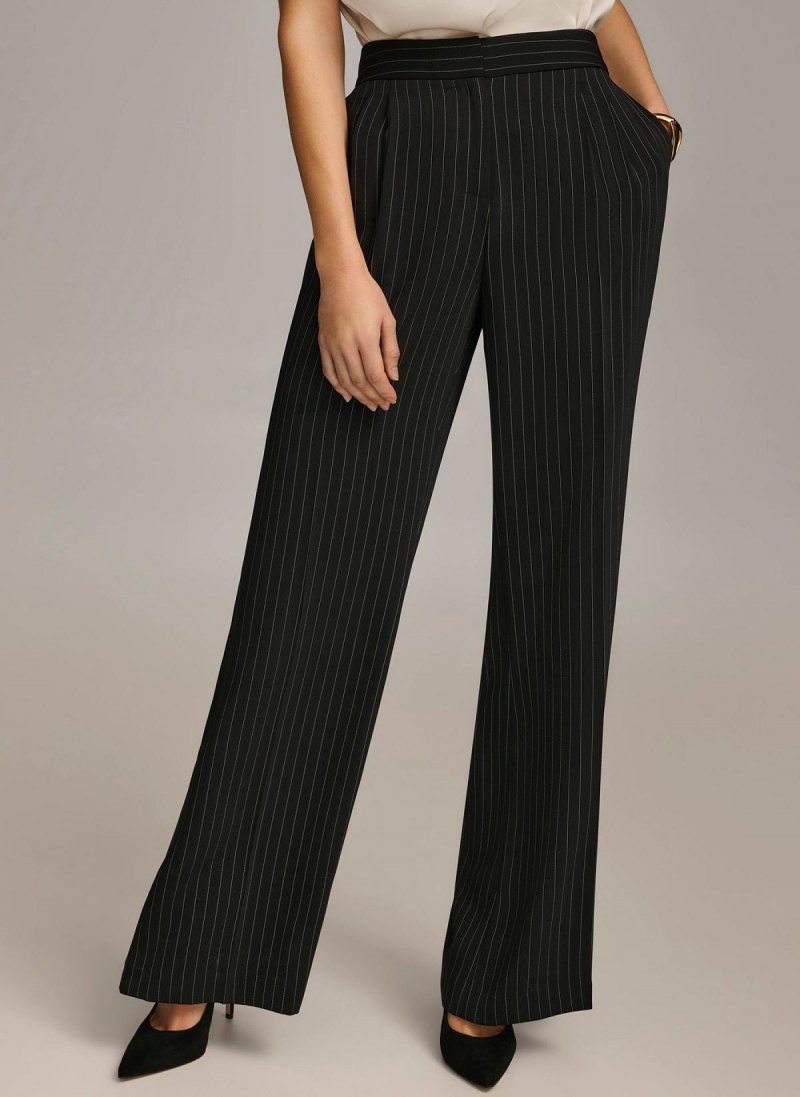 Donna Karan Wide Leg Pinstripe Pants Black | USA_DK10116