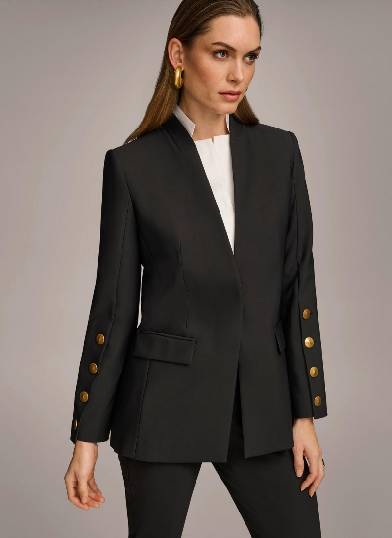 Donna Karan With Button Details On Sleeve Jacket Black | USA_DK41299