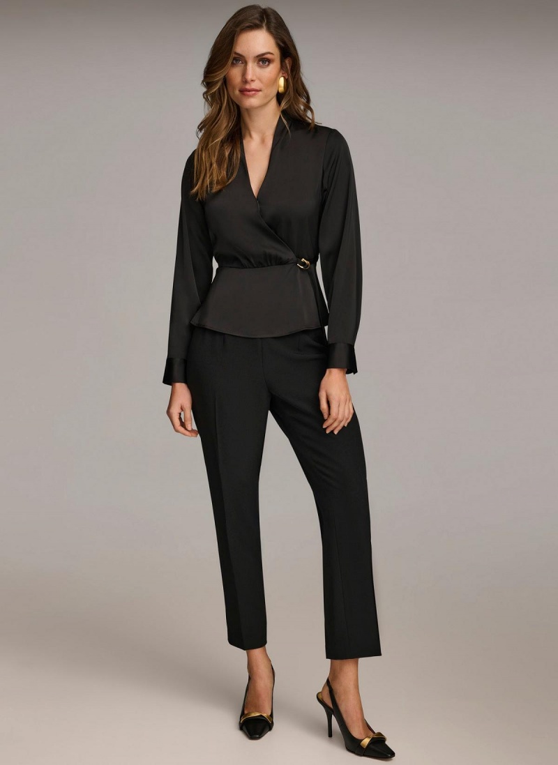 Donna Karan Wrap Blouse With Tie Sweaters and Tops Black | USA_DK21197