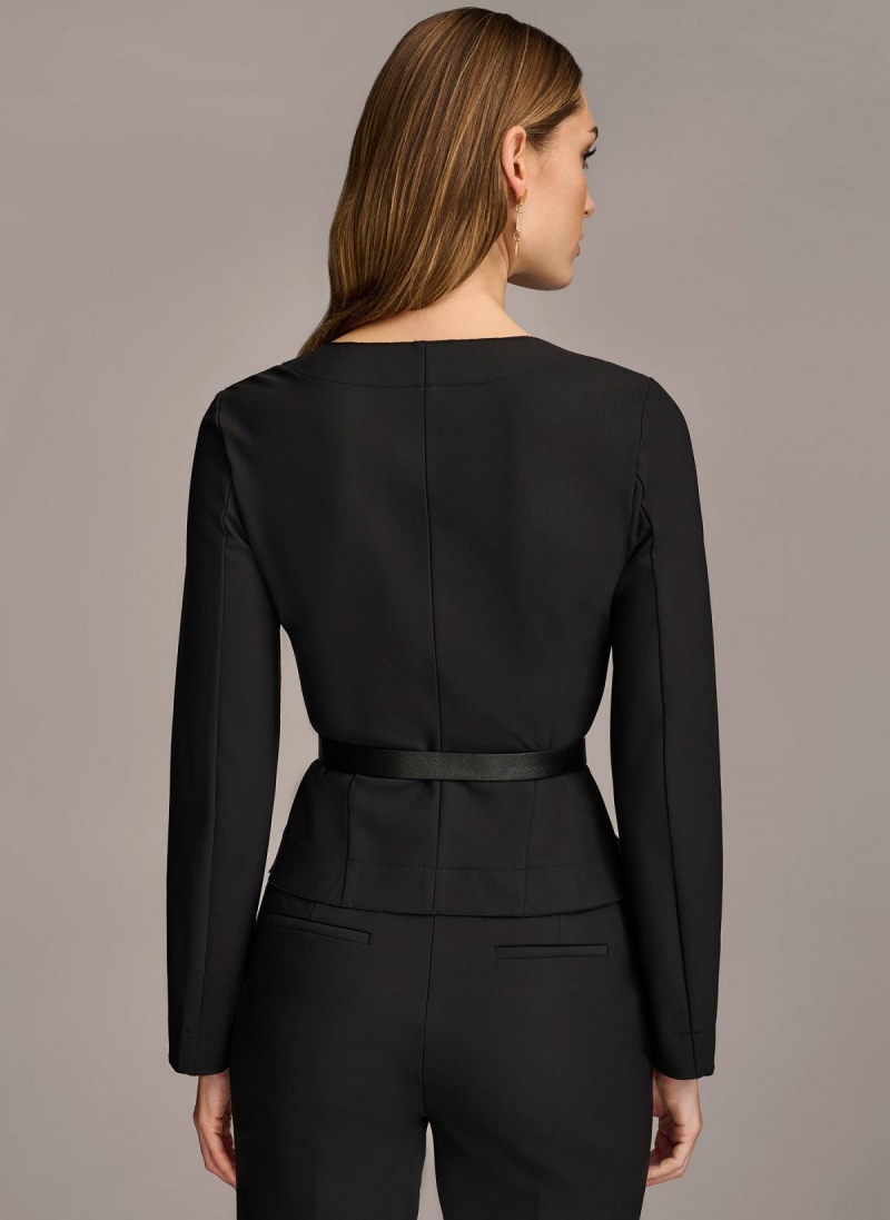 Donna Karan Wrap Jacket With Belt Sweaters and Tops Black | USA_DK69764