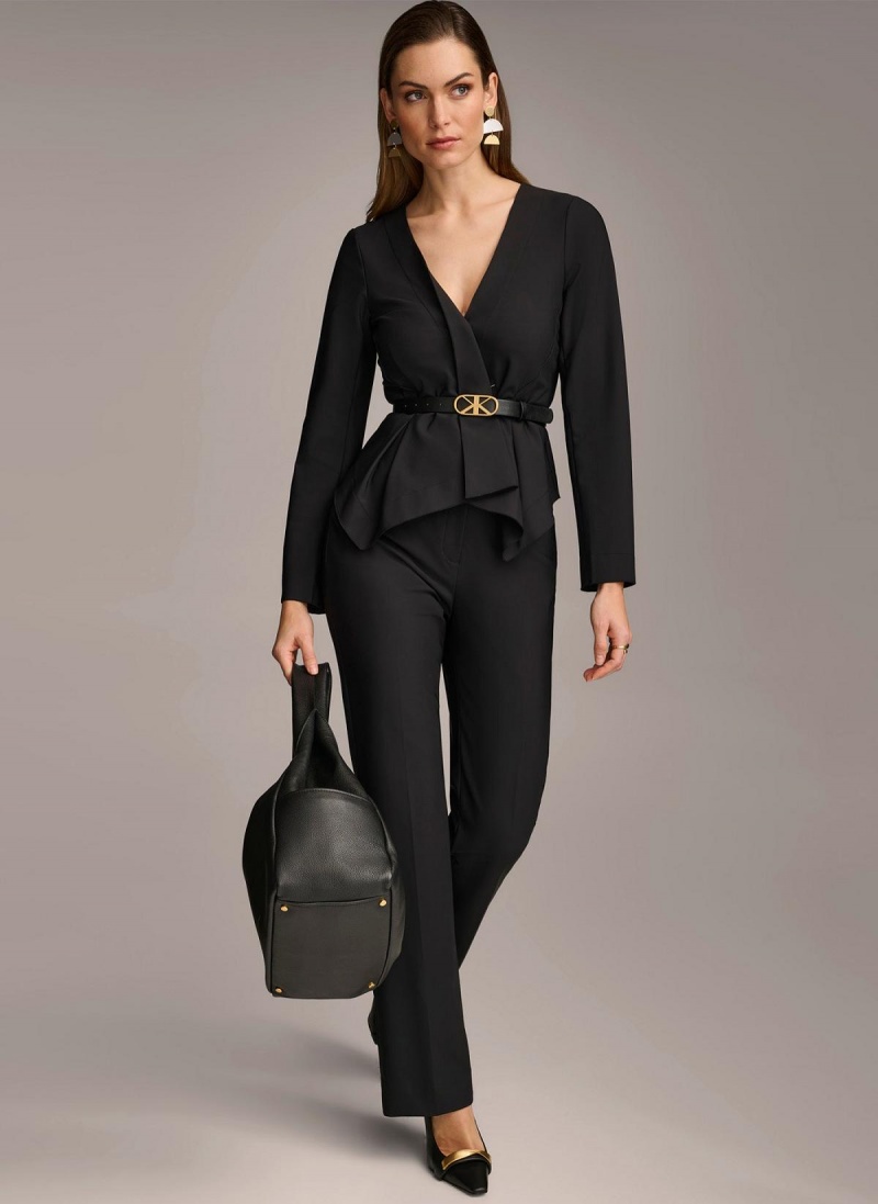 Donna Karan Wrap Jacket With Belt Sweaters and Tops Black | USA_DK69764