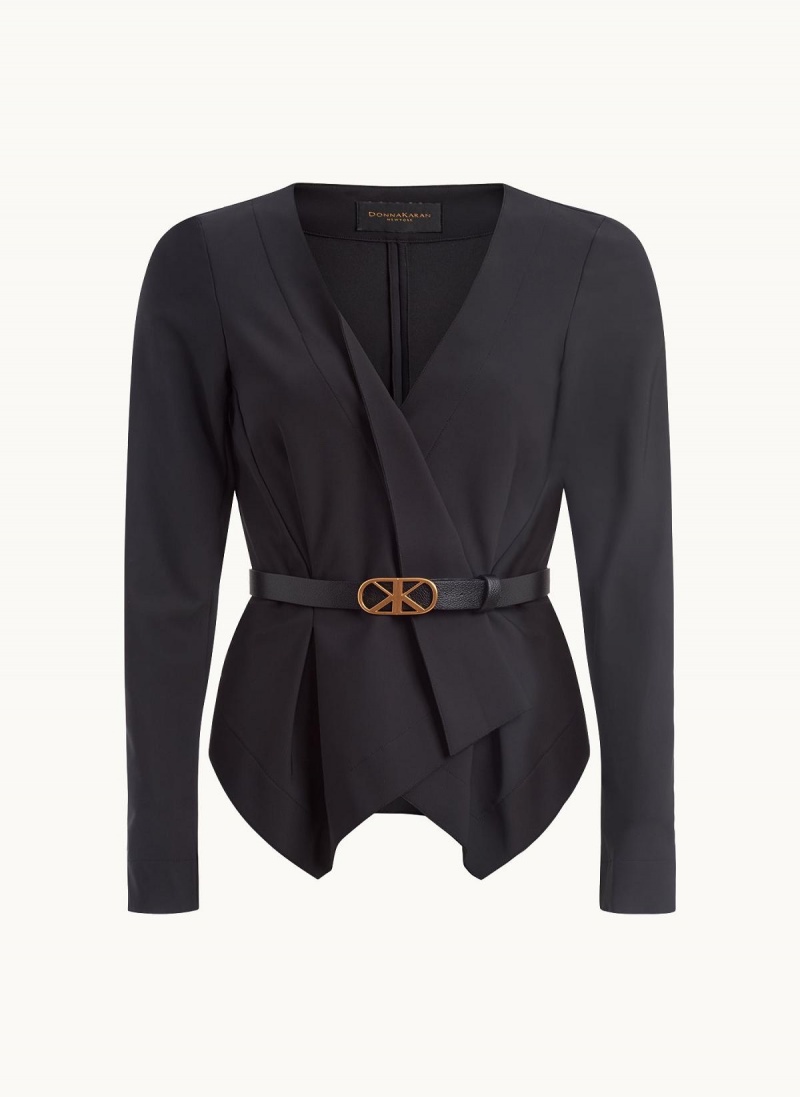 Donna Karan Wrap Jacket With Belt Sweaters and Tops Black | USA_DK69764