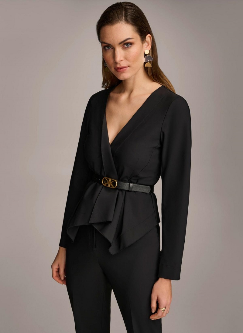 Donna Karan Wrap Jacket With Belt Sweaters and Tops Black | USA_DK69764